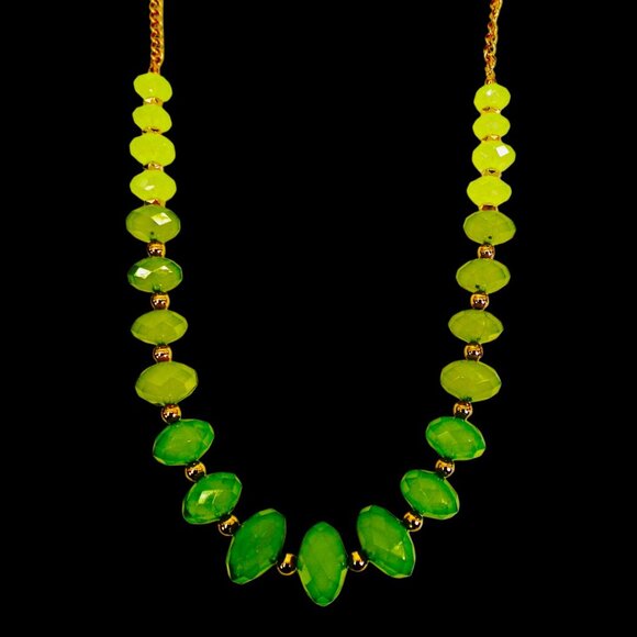 Green bead necklace made with light lime green to dark green color beads - Picture 6 of 10
